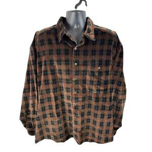 Vintage 70s Hipster Retro Velour Plaid Button Up Shirt Size XL USA Made Western